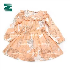 Bavlnené tkané šaty s okrúhlym výstrihom a dlhým rukávom s potlačou